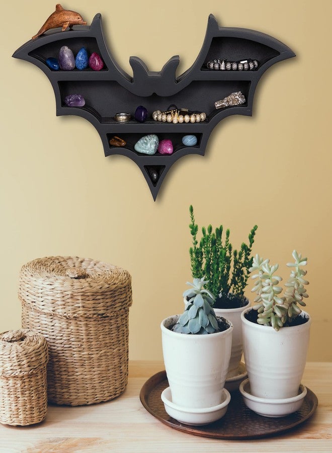 RUSTIX Black Vampire Bat Shelf - Crystal Holder for Spooky Horror Gothic Witchy Room Decor - Wall Mounted Hanging Floating Wooden Shelves for Goth Kitchen Bedroom or Bathroom - Image 4